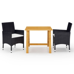 3 Pcs conjunto de jantar para jardim preto