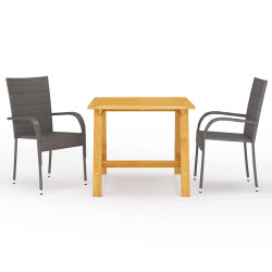 3 Pcs conjunto de jantar para jardim castanho