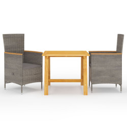 3 Pcs conjunto de jantar para jardim cinzento