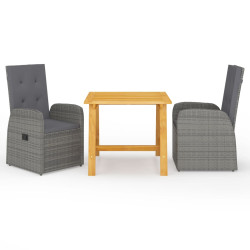 3 Pcs conjunto de jantar para jardim cinzento