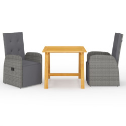 3 Pcs conjunto de jantar para jardim cinzento
