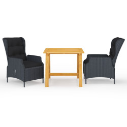 3 Pcs conjunto de jantar para jardim cinzento-escuro