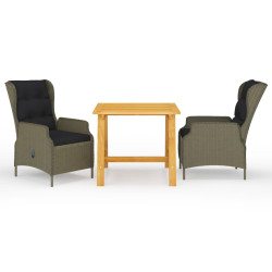 3 Pcs conjunto de jantar para jardim castanho