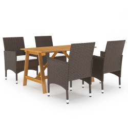 5 Pcs conjunto de jantar para jardim castanho
