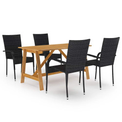 5 Pcs conjunto de jantar para jardim preto
