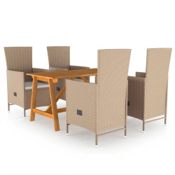 5 Pcs conjunto de jantar para jardim bege