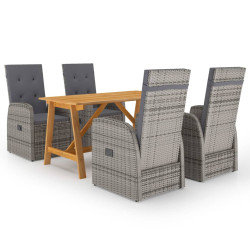 5 Pcs conjunto de jantar para jardim cinzento
