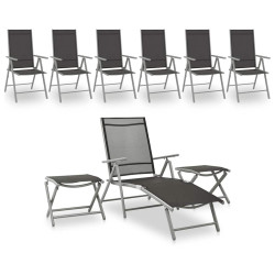 9 Pcs conjunto lounge de jardim preto e prateado