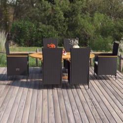 7 Pcs conjunto de jantar para jardim vime PE preto