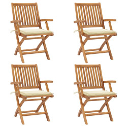 Cadeiras de jardim dobráveis c/ almofadões 4 pcs teca maciça