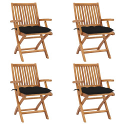 Cadeiras de jardim dobráveis c/ almofadões 4 pcs teca maciça