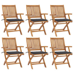 Cadeiras de jardim dobráveis c/ almofadões 6 pcs teca maciça