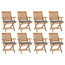 Cadeiras de jardim dobráveis c/ almofadões 8 pcs teca maciça