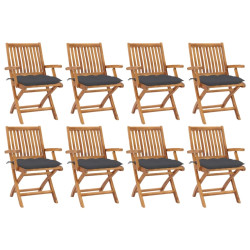 Cadeiras de jardim dobráveis c/ almofadões 8 pcs teca maciça