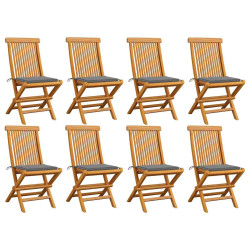 Cadeiras de jardim c/ almofadões cinzentos 8 pcs teca maciça