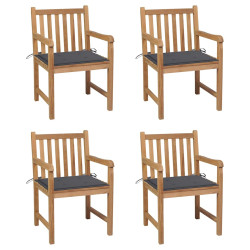 Cadeiras de jardim c/ almofadões antracite 4 pcs teca maciça