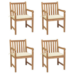 Cadeiras de jardim c/ almofadões cor creme 4 pcs teca maciça