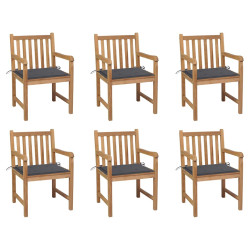 Cadeiras de jardim c/ almofadões antracite 6 pcs teca maciça
