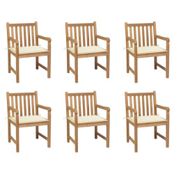 Cadeiras de jardim c/ almofadões cor creme 6 pcs teca maciça