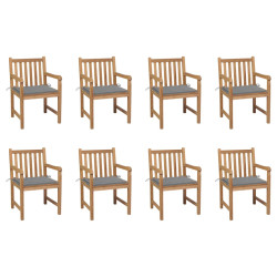 Cadeiras de jardim c/ almofadões cinzento 8 pcs teca maciça