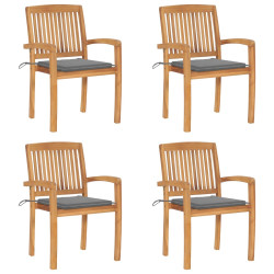 Cadeiras de jardim empiháveis c/ almofadões 4 pcs teca maciça