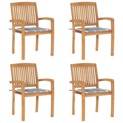 Cadeiras de jardim empiháveis c/ almofadões 4 pcs teca maciça