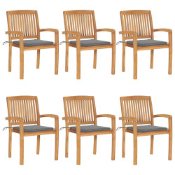 Cadeiras de jardim empiháveis c/ almofadões 6 pcs teca maciça