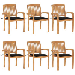 Cadeiras de jardim empiháveis c/ almofadões 6 pcs teca maciça