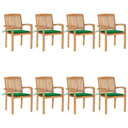 Cadeiras de jardim empiháveis c/ almofadões 8 pcs teca maciça