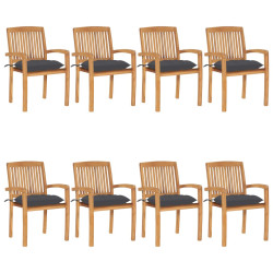 Cadeiras de jardim empiháveis c/ almofadões 8 pcs teca maciça