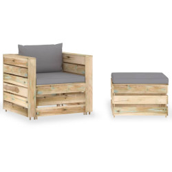 2 Pcs conj. lounge jardim c/ almofadões madeira impreg. verde