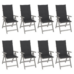 Cadeiras jardim reclináveis c/ almofadões 8 pcs acácia cinzento