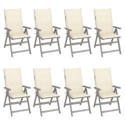 Cadeiras jardim reclináveis c/ almofadões 8 pcs acácia cinzento