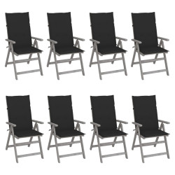Cadeiras jardim reclináveis c/ almofadões 8 pcs acácia cinzento