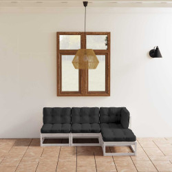 4 Pcs conjunto lounge de jardim c/ almofadões pinho maciço
