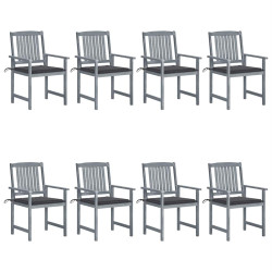 Cadeiras de jardim c/ almofadões 8 pcs acácia maciça cinzento
