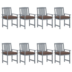 Cadeiras de jardim c/ almofadões 8 pcs acácia maciça cinzento