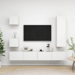5 Pcs conjunto de móveis de TV derivados de madeira branco