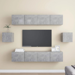 6 Pcs conjunto móveis de TV derivados madeira cinzento cimento