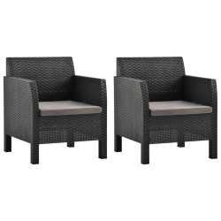 Cadeiras de jardim com almofadões 2 pcs vime PP antracite