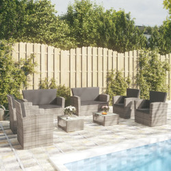 8 Pcs conjunto lounge de jardim c/ almofadões vime PE cinzento