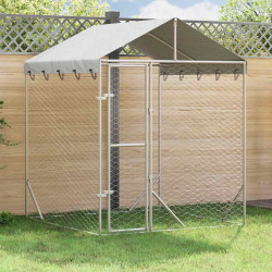 Canil de exterior com teto 2x2x2,5m aço galvanizado prateado