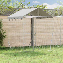 Canil de exterior com teto 4x4x2,5 m aço galvanizado prateado