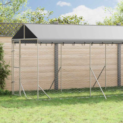 Canil de exterior com teto 2x14x2,5 m aço galvanizado prateado