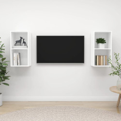 Armários de parede para TV 2 pcs derivados de madeira branco
