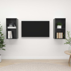 Armários de parede p/ TV 2pcs derivados madeira cinza brilhante