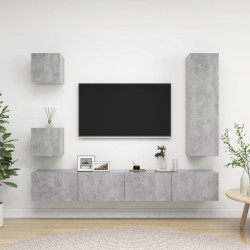 5 Pcs conjunto de móveis de TV derivados madeira cinza cimento