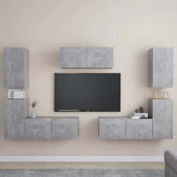 7 Pcs conjunto de móveis de TV contraplacado cinzento cimento