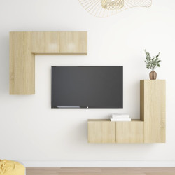 4Pcs conjunto de móveis de TV derivados madeira carvalho sonoma