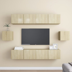 6Pcs conjunto de móveis de TV derivados madeira carvalho sonoma
